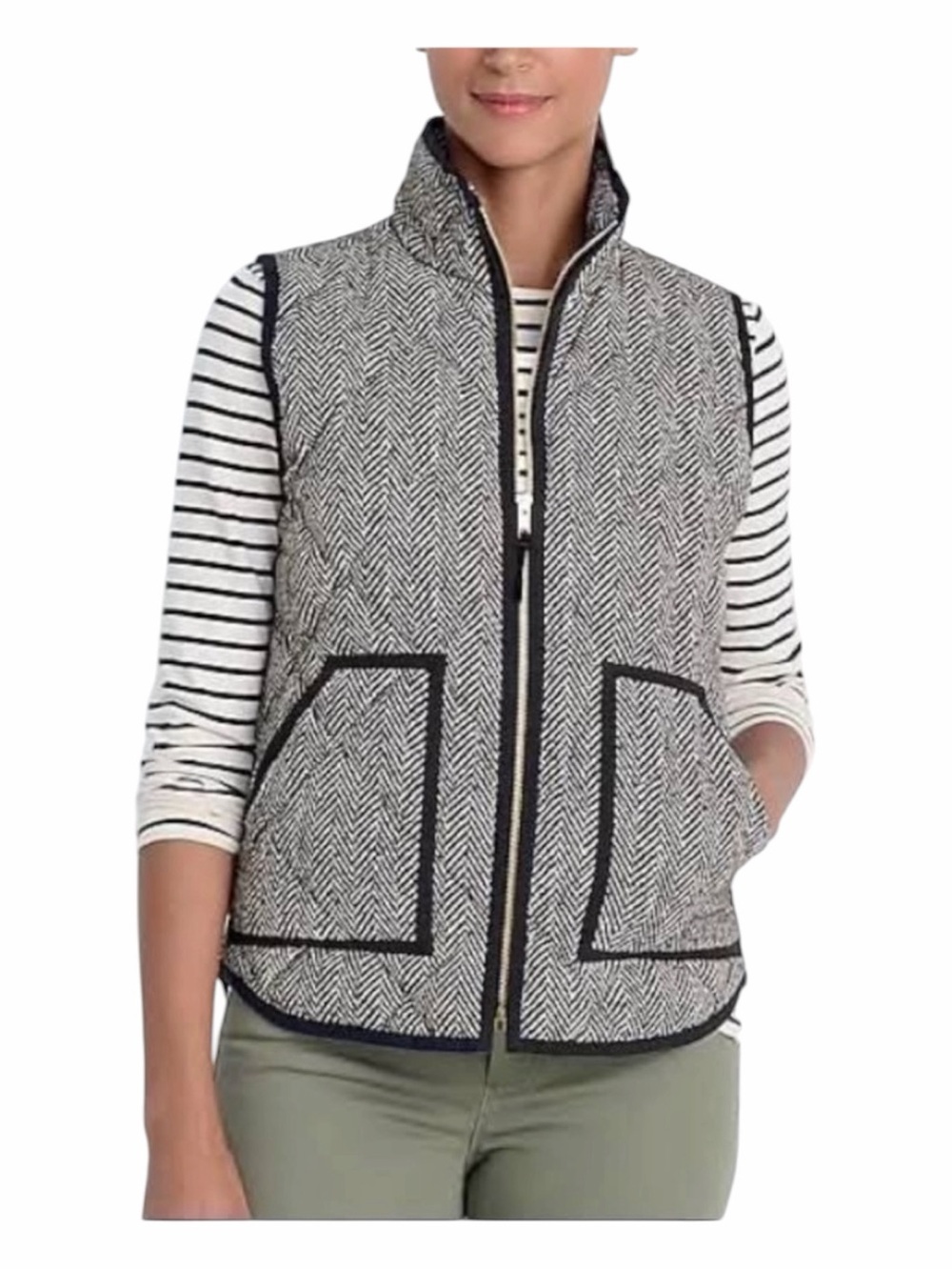 NWT! J. Crew Black Printed Quilted Waterfowl Feathers Down Puffer Vest. Size XS.